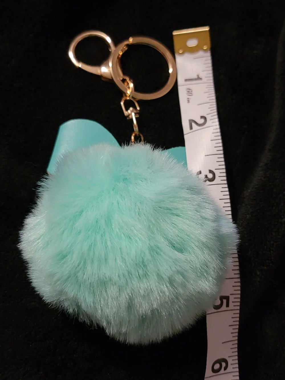 Gold Hardware Mint Green Pom-Pom Keychain with Bow Accent